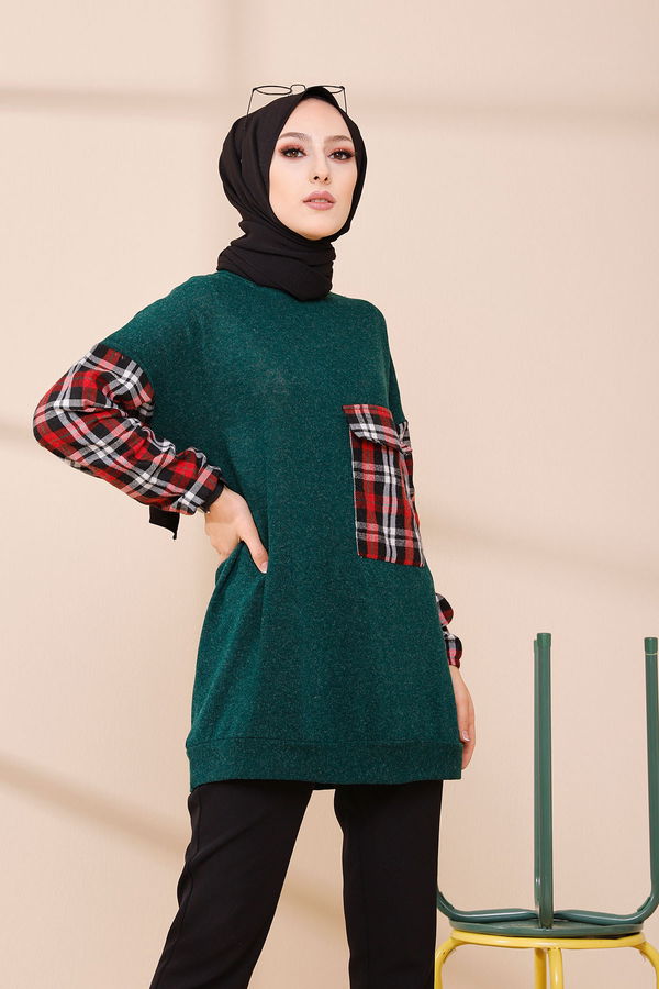 Düz Bisiklet Yaka Kadın Yeşil 5279 TUNIK - 5279