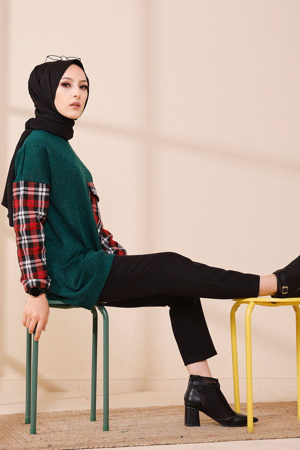 Düz Bisiklet Yaka Kadın Yeşil 5279 TUNIK - 5279