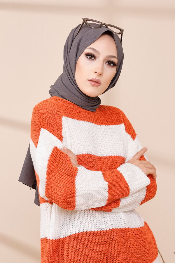 Düz Bisiklet Yaka Kadın Kiremit 8648 KAZAK - 8648 KİREMİT