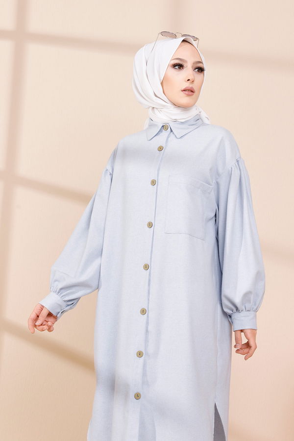 Düz Gömlek Yaka Kadın Mavi TUNIK - 13275