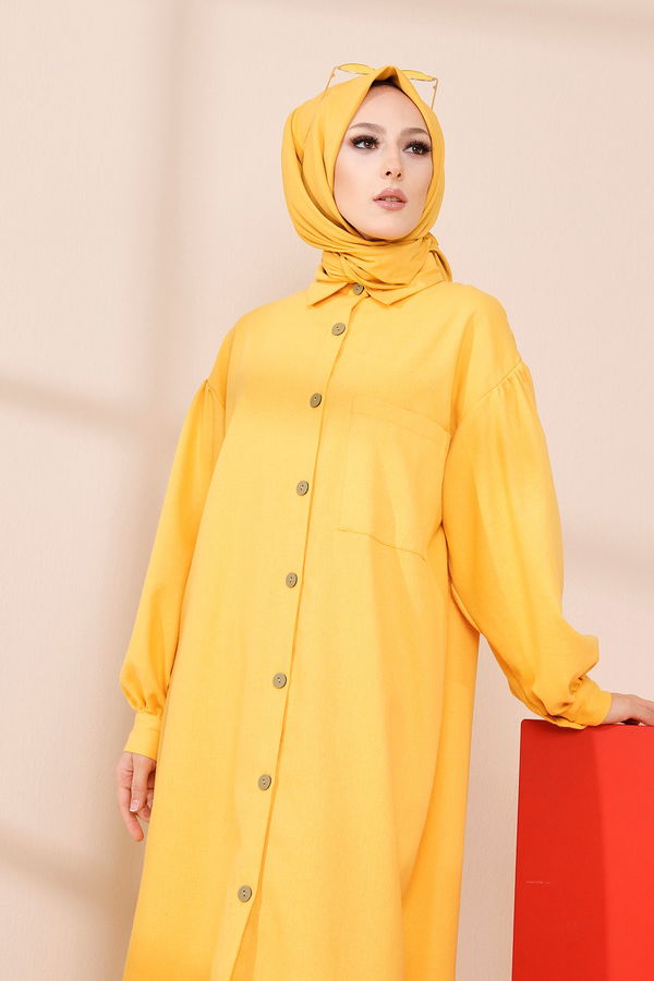 Düz Gömlek Yaka Kadın Sarı TUNIK - 13275 Sarı