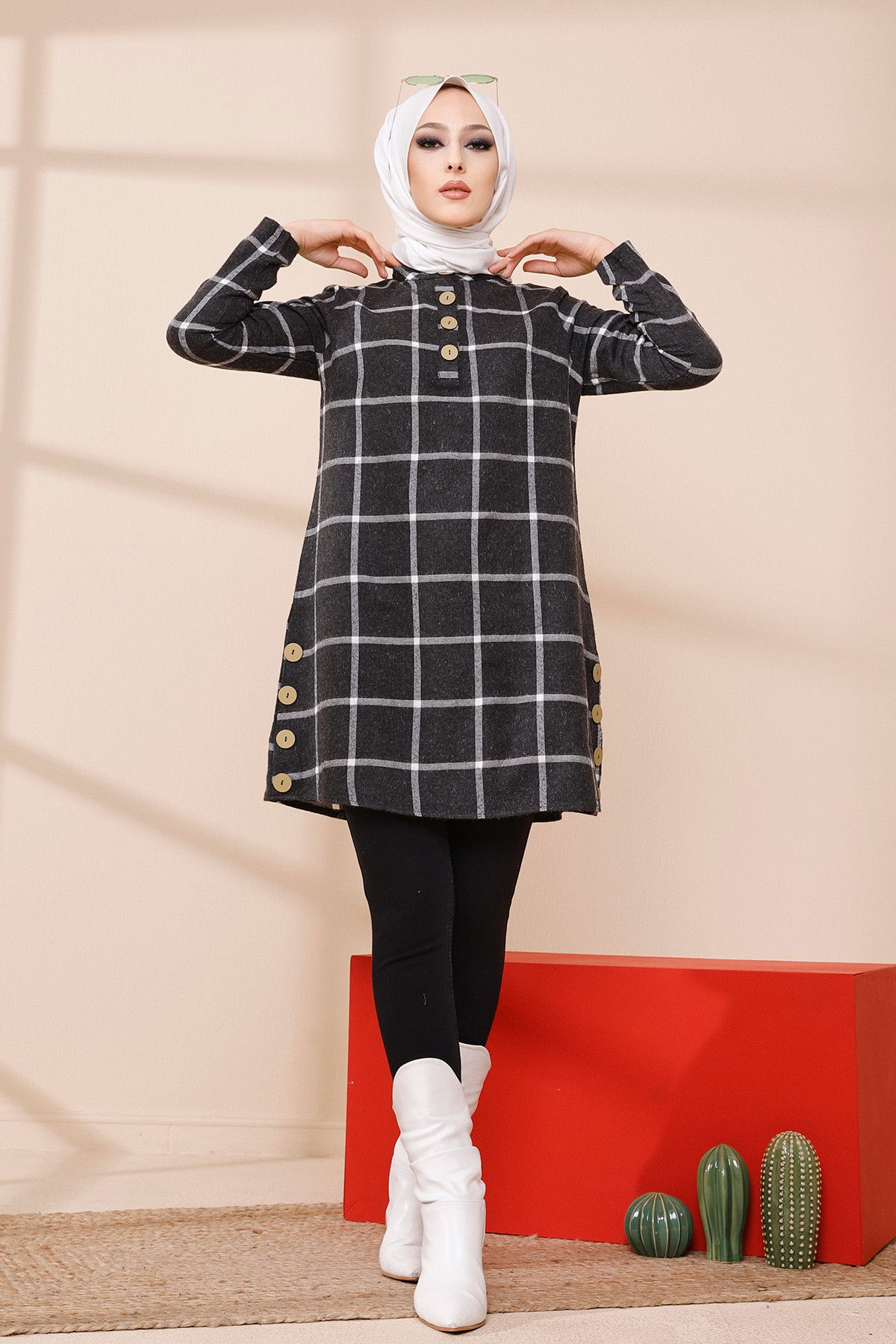 Düz Orta Kadın Ekru TUNIK - 3306