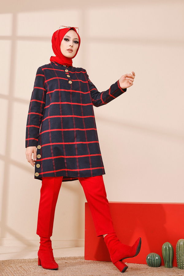 Düz Orta Kadın Kırmızı TUNIK - 3306 Kırmızı