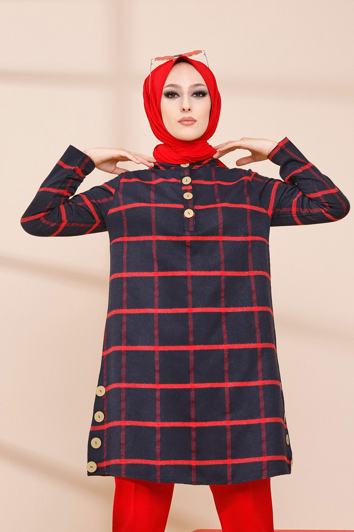 Düz Orta Kadın Kırmızı TUNIK - 3306 Kırmızı