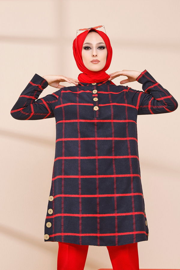 Düz Orta Kadın Kırmızı TUNIK - 3306 Kırmızı