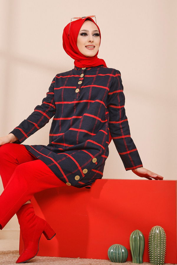 Düz Orta Kadın Kırmızı TUNIK - 3306 Kırmızı