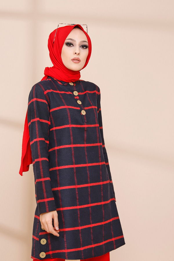 Düz Orta Kadın Kırmızı TUNIK - 3306 Kırmızı