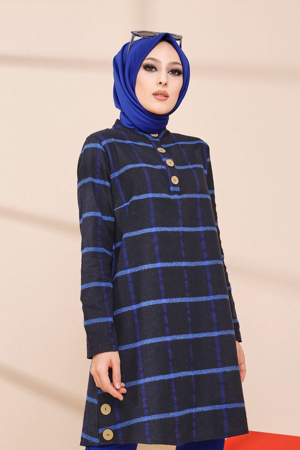 Düz Orta Kadın Lacivert TUNIK - 3306 LACİVERT