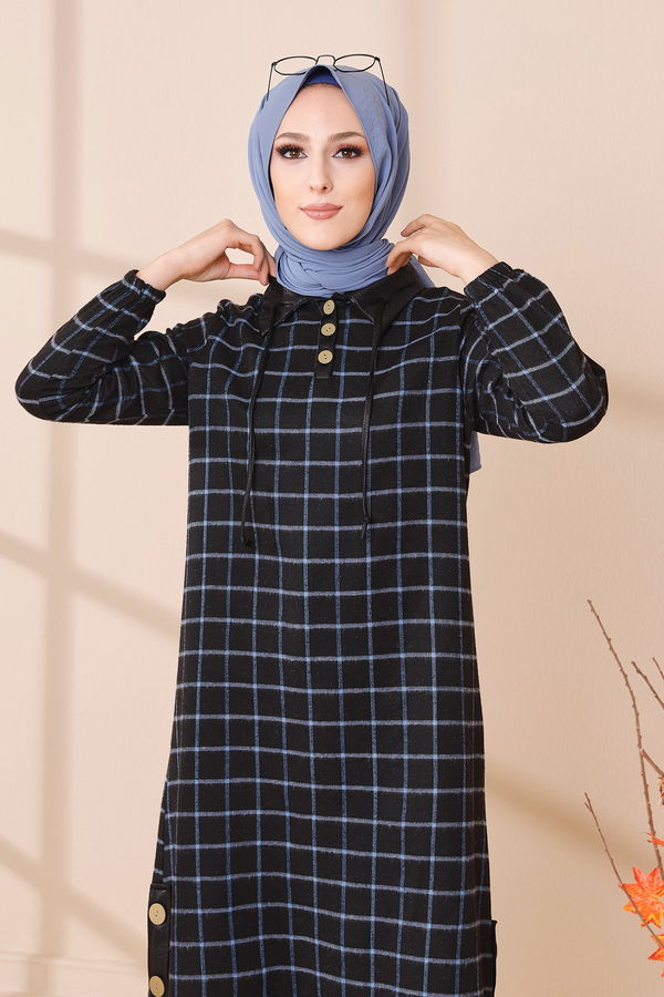 Düz Gömlek Yaka Kadın Mavi 3310 TUNIK - Yeşil - 46 - 3310 MAVİ