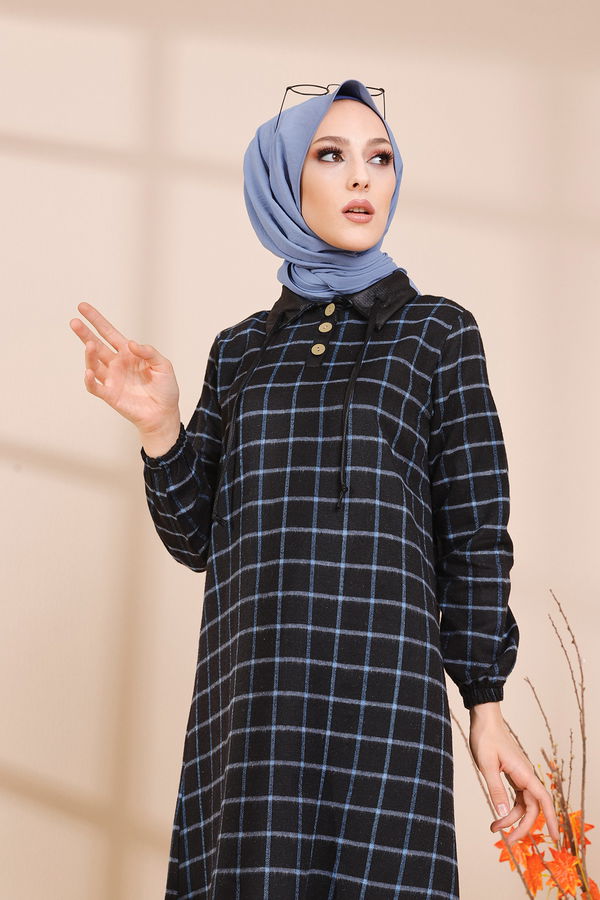 Düz Gömlek Yaka Kadın Mavi 3310 TUNIK - Yeşil - 46 - 3310 MAVİ