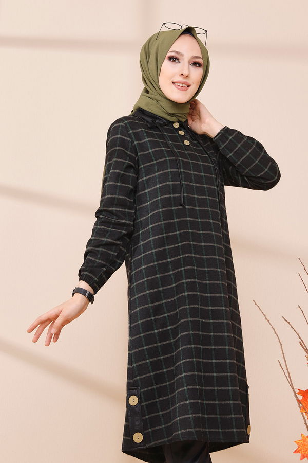 Düz Gömlek Yaka Kadın Yeşil 3310 TUNIK - Yeşil - 46 - 3310 YEŞİL