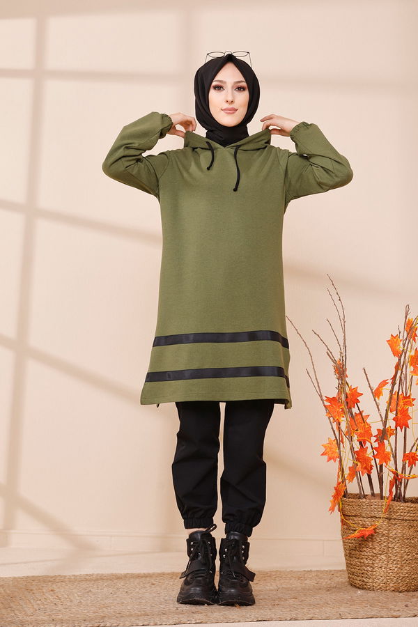 Düz Orta Kadın Haki TUNIK - 3433