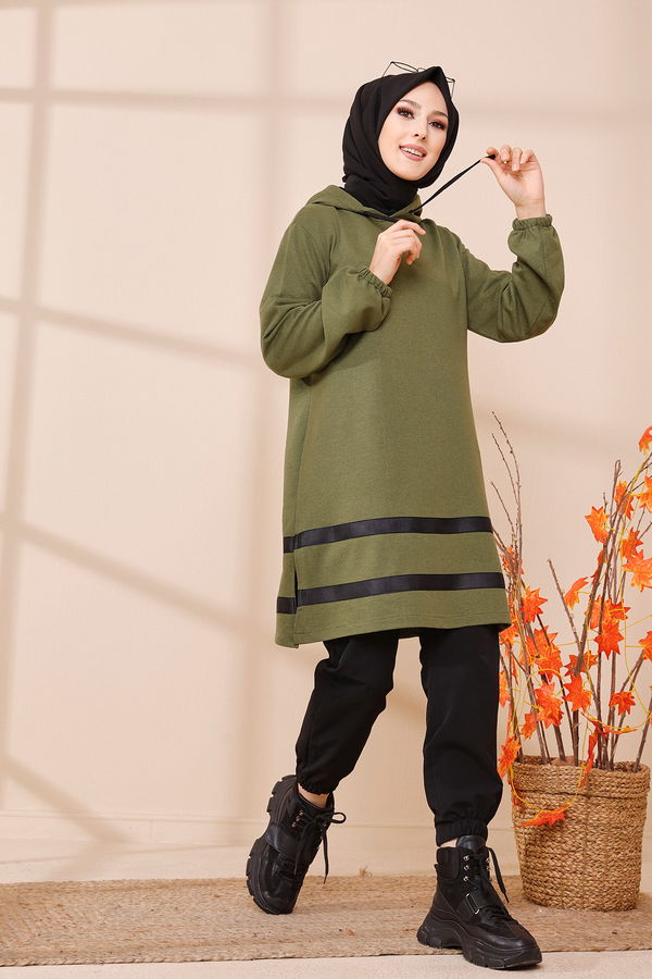 Düz Orta Kadın Haki TUNIK - 3433