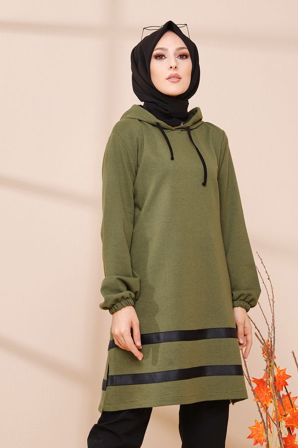 Düz Orta Kadın Haki TUNIK - 3433