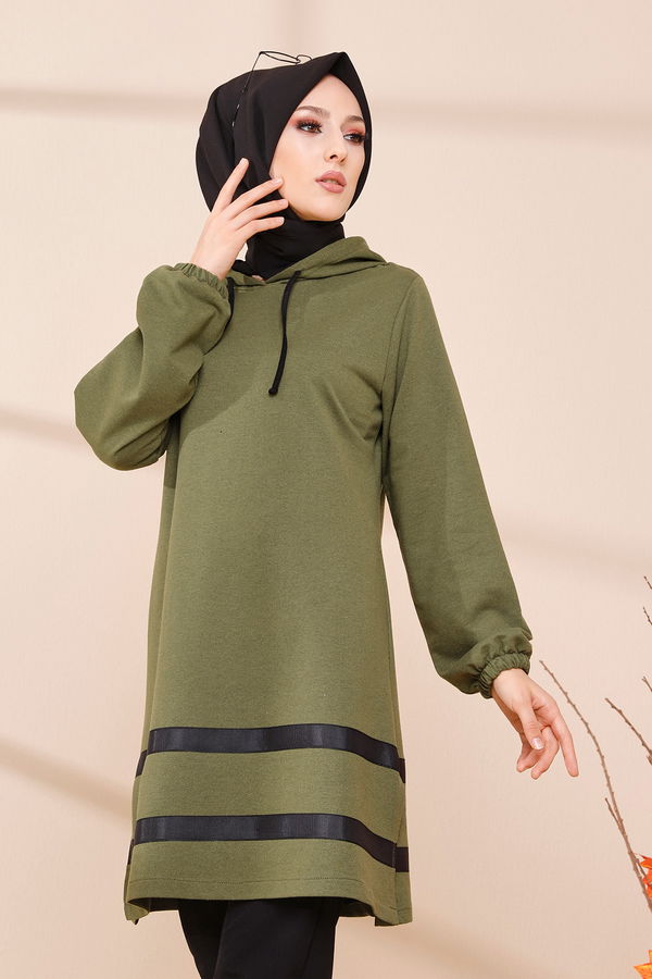 Düz Orta Kadın Haki TUNIK - 3433