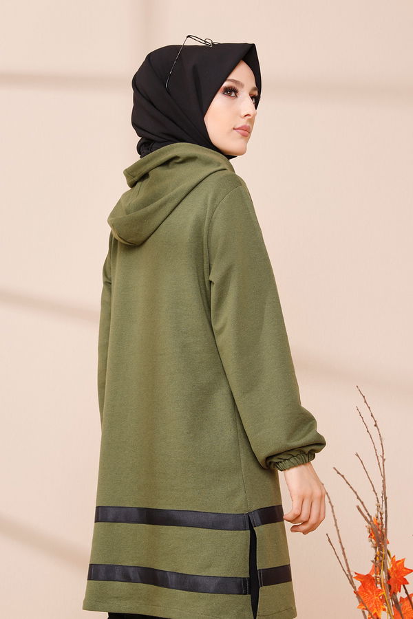 Düz Orta Kadın Haki TUNIK - 3433