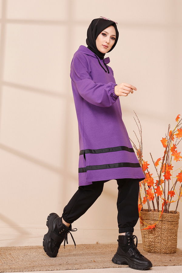 Düz Orta Kadın Mor TUNIK - 3433