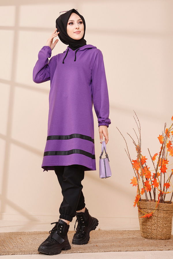 Düz Orta Kadın Mor TUNIK - 3433