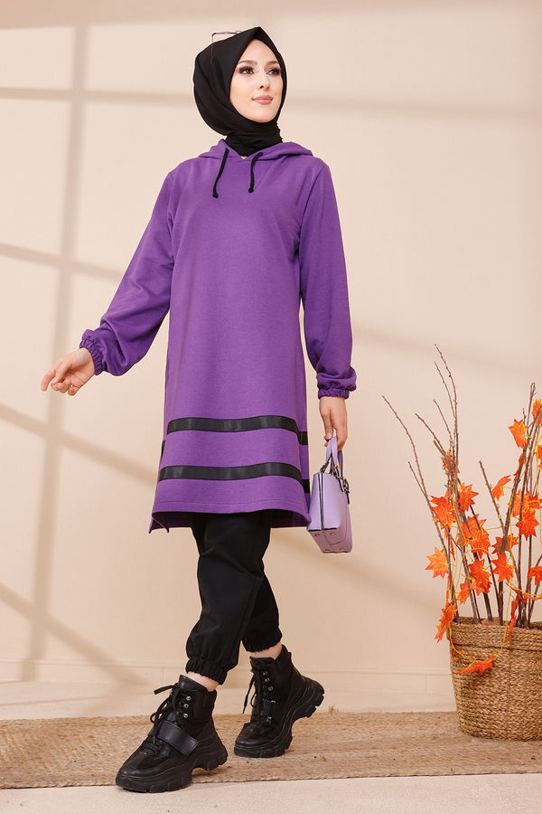 Düz Orta Kadın Mor TUNIK - 3433