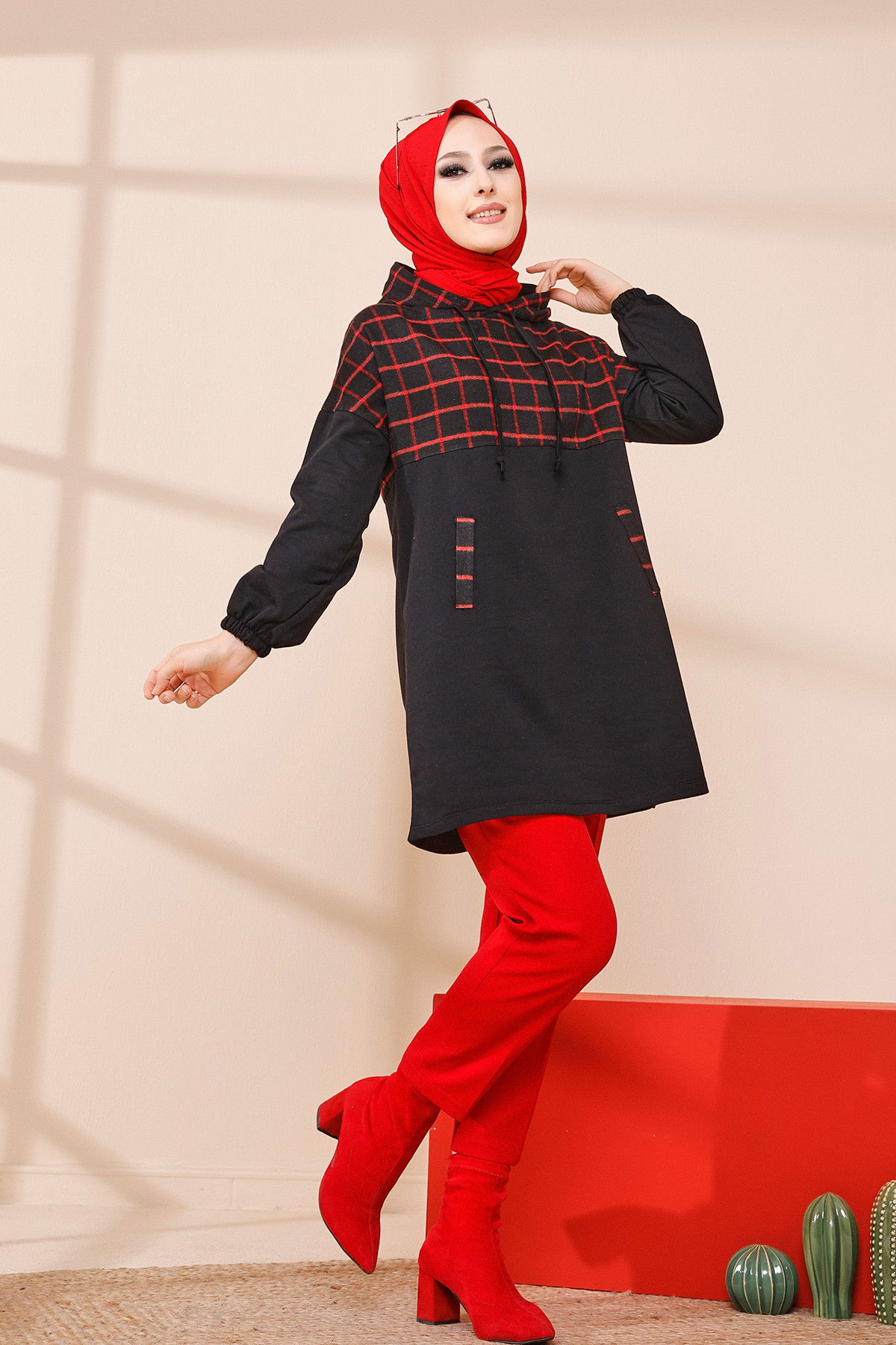 Düz Orta Kadın Kırmızı TUNIK - 3443