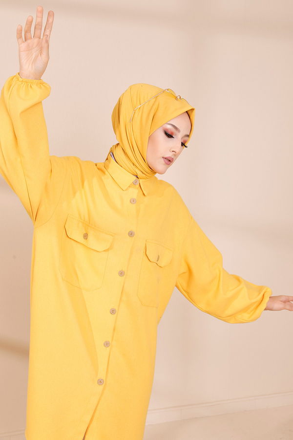 Düz Gömlek Yaka Kadın Sarı TUNIK - 13303