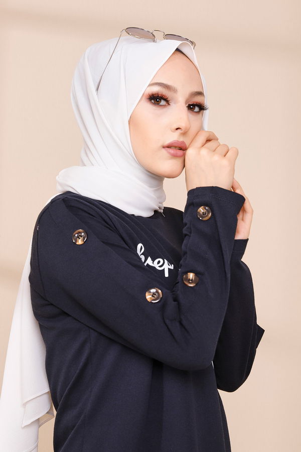 Düz Bisiklet Yaka Kadın Lacivert Tunık - 3441 LACİVERT