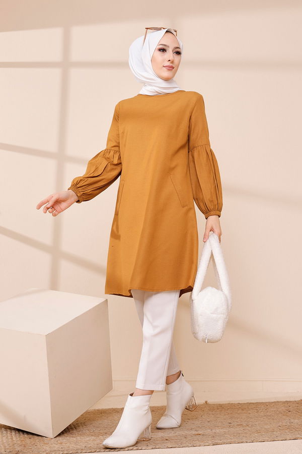 Düz Bisiklet Yaka Kadın Taba TUNIK - 3026