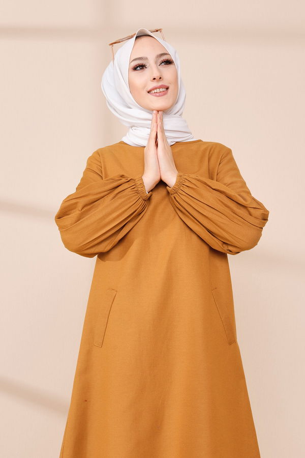 Düz Bisiklet Yaka Kadın Taba TUNIK - 3026