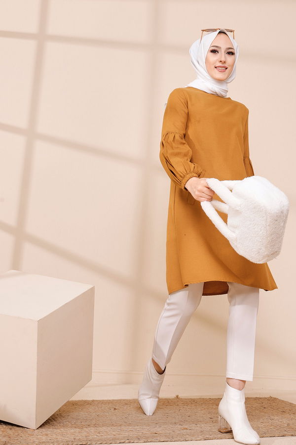Düz Bisiklet Yaka Kadın Taba TUNIK - 3026