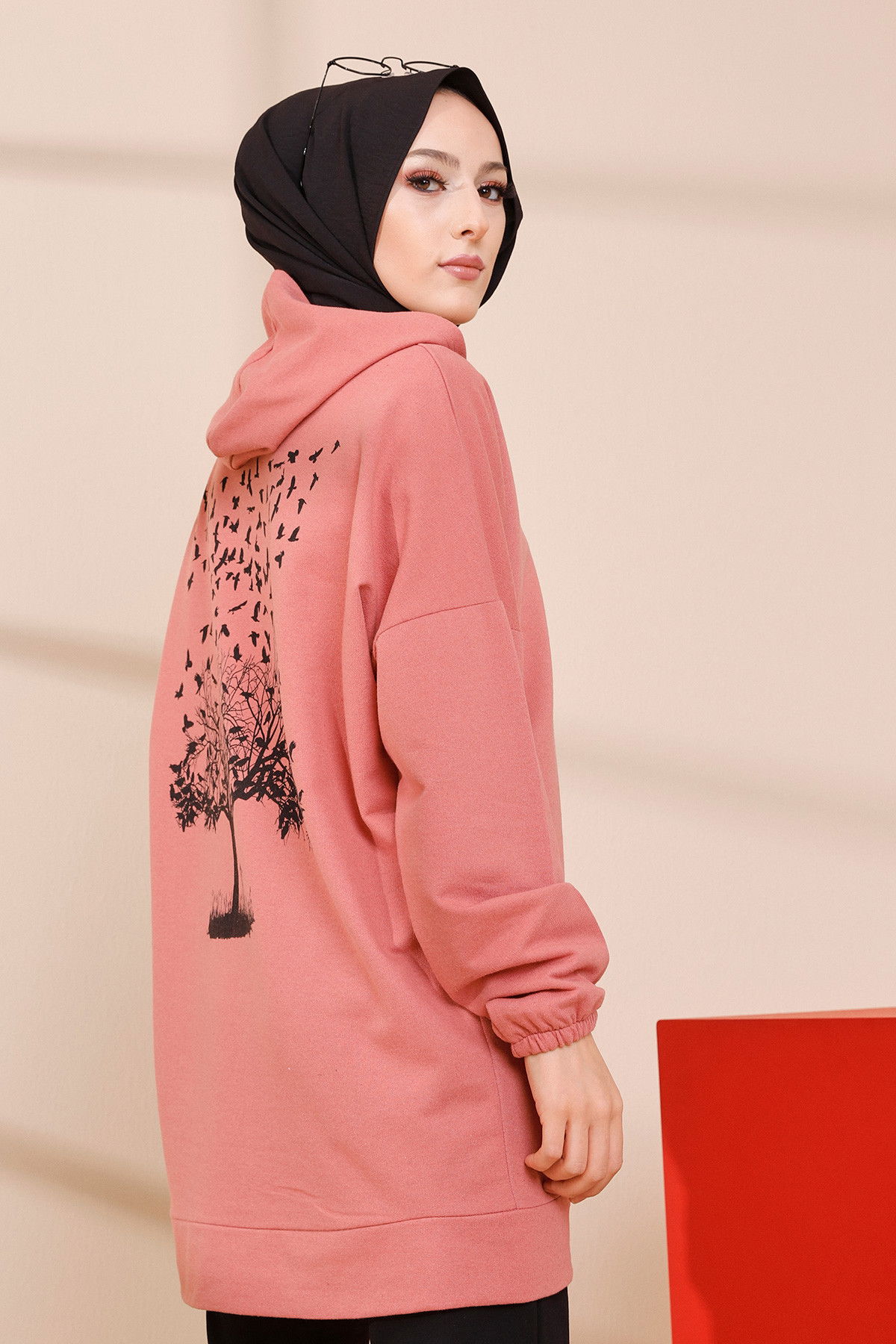 Düz Kapsonlu Yaka Kadın Pembe KAPSONLU SWEAT - 3293 PEMBE