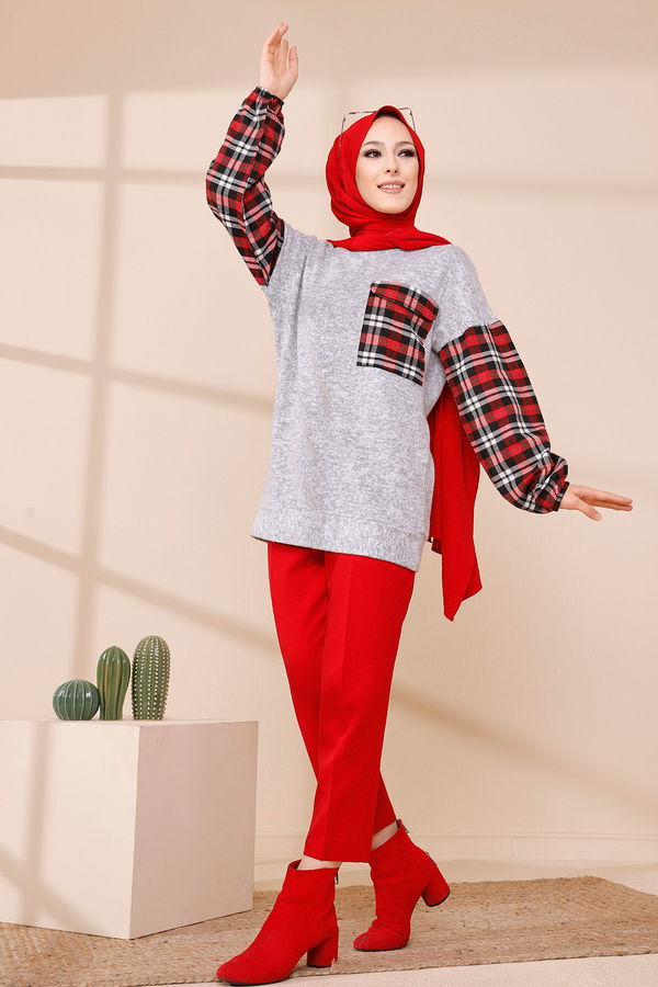 Düz Orta Kadın Gri TUNIK - 3459 GRİ