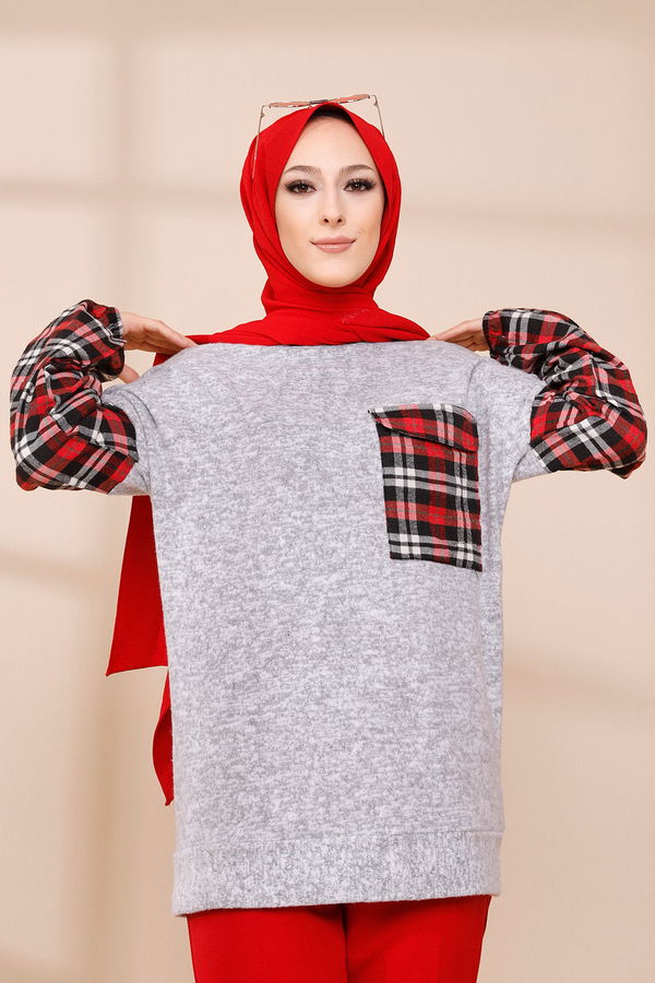 Düz Orta Kadın Gri TUNIK - 3459 GRİ