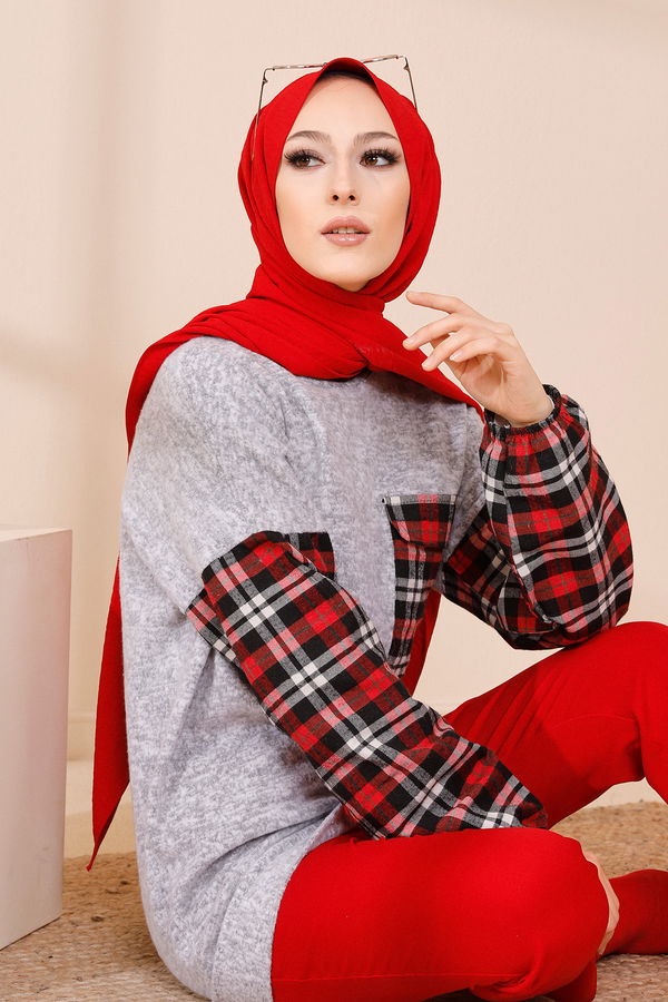Düz Orta Kadın Gri TUNIK - 3459 GRİ