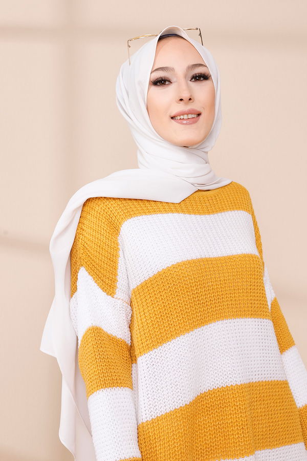 Düz Bisiklet Yaka Kadın Sarı 8648 KAZAK - 8648 Sarı