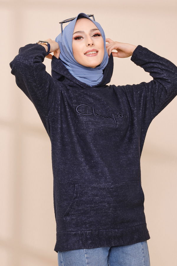 Düz Orta Kadın Lacivert TUNIK - 3465 LACİVERT