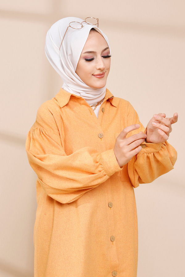 Düz Gömlek Yaka Kadın Sarı TUNIK - 13275 Sarı