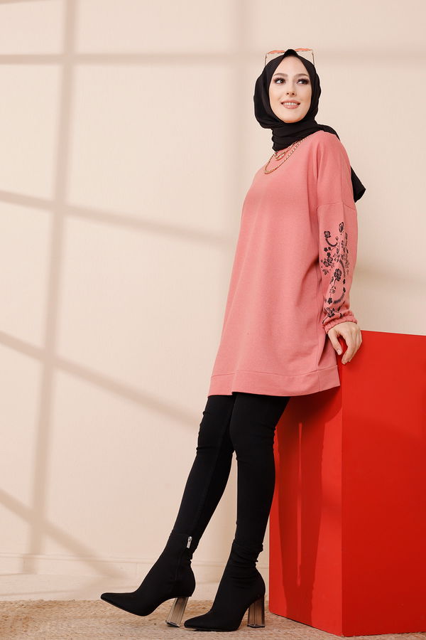 Düz Bisiklet Yaka Kadın Pembe TUNIK - 3357 PEMBE