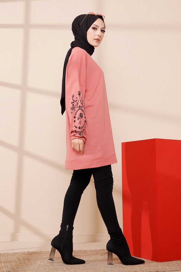Düz Bisiklet Yaka Kadın Pembe TUNIK - 3357 PEMBE