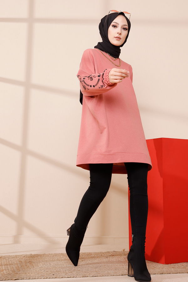 Düz Bisiklet Yaka Kadın Pembe TUNIK - 3357 PEMBE