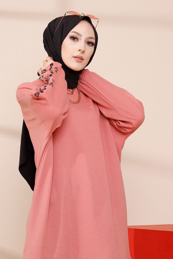 Düz Bisiklet Yaka Kadın Pembe TUNIK - 3357 PEMBE