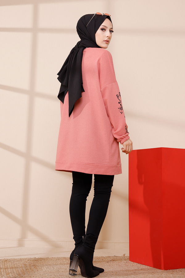 Düz Bisiklet Yaka Kadın Pembe TUNIK - 3357 PEMBE