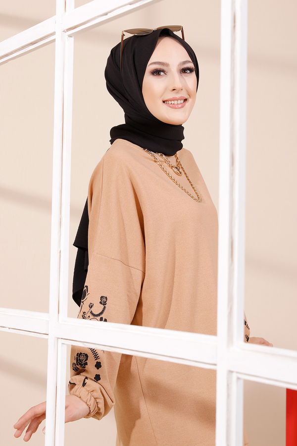 Düz Bisiklet Yaka Kadın Taba TUNIK - 3357 TABA