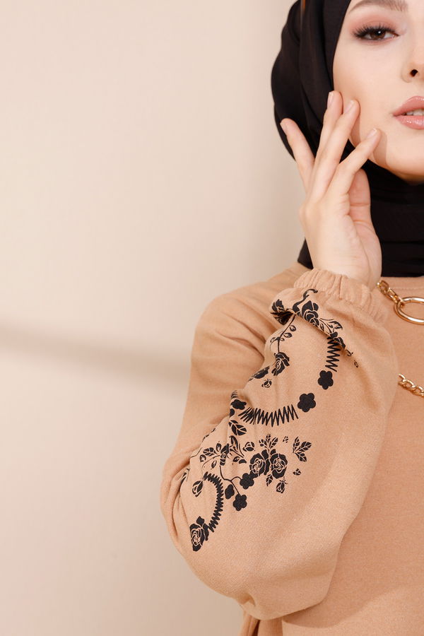 Düz Bisiklet Yaka Kadın Taba TUNIK - 3357 TABA
