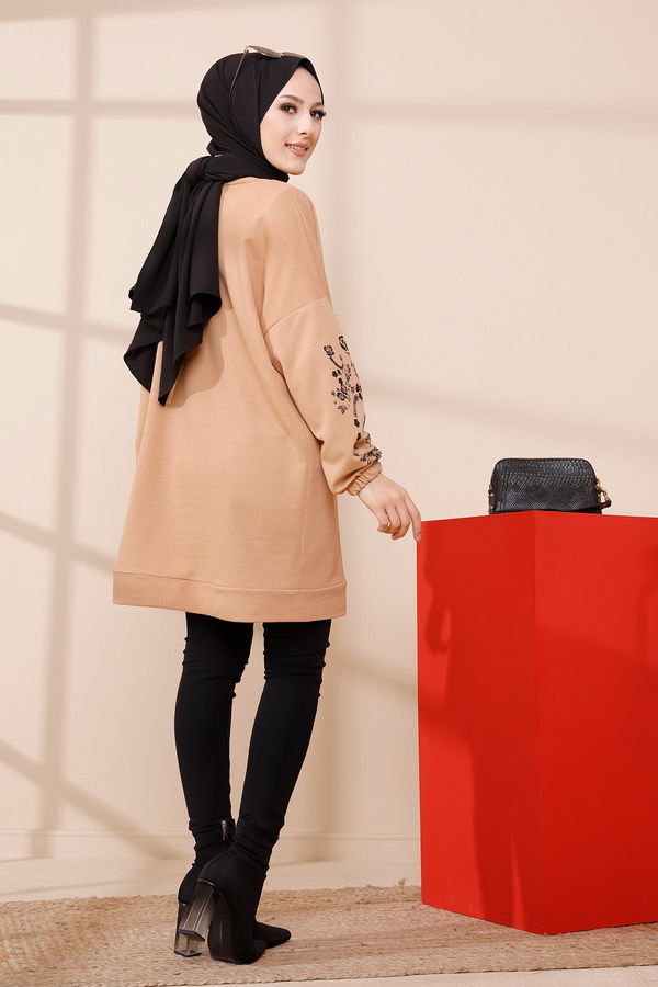 Düz Bisiklet Yaka Kadın Taba TUNIK - 3357 TABA