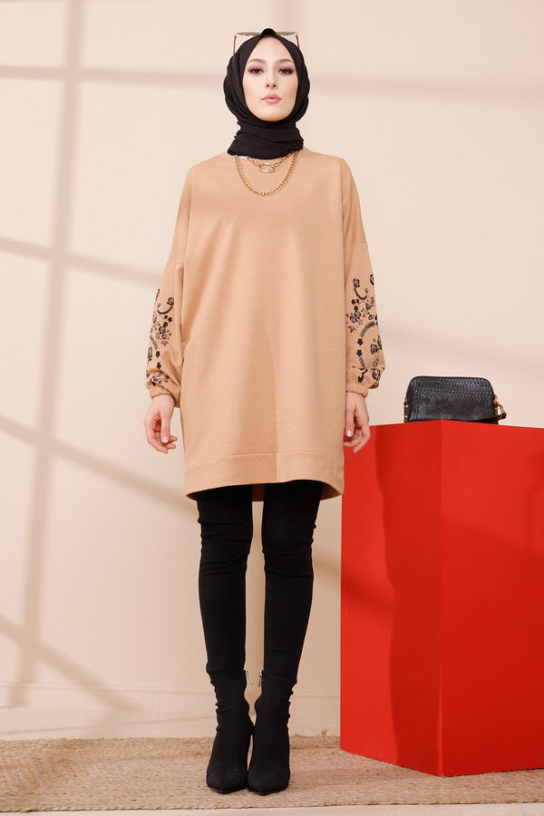 Düz Bisiklet Yaka Kadın Taba TUNIK - 3357 TABA