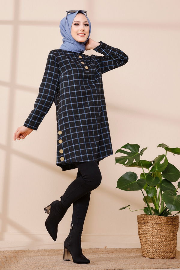 Düz Orta Kadın Mavi TUNIK - 3306