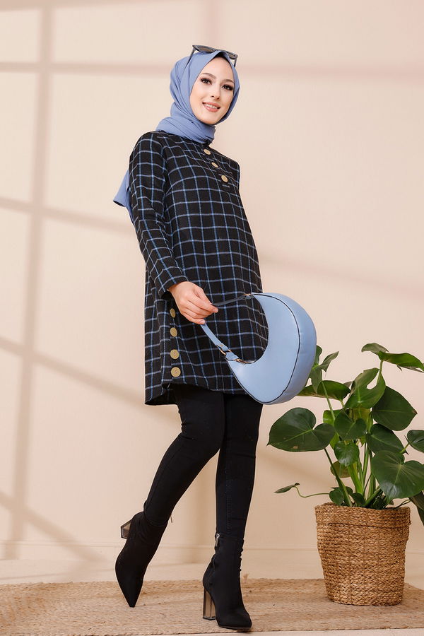 Düz Orta Kadın Mavi TUNIK - 3306