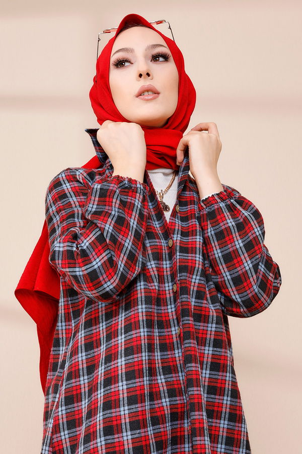 Düz Gömlek Yaka Kadın Mavi TUNIK - 3294