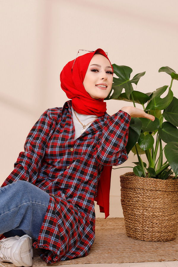 Düz Gömlek Yaka Kadın Mavi TUNIK - 3294