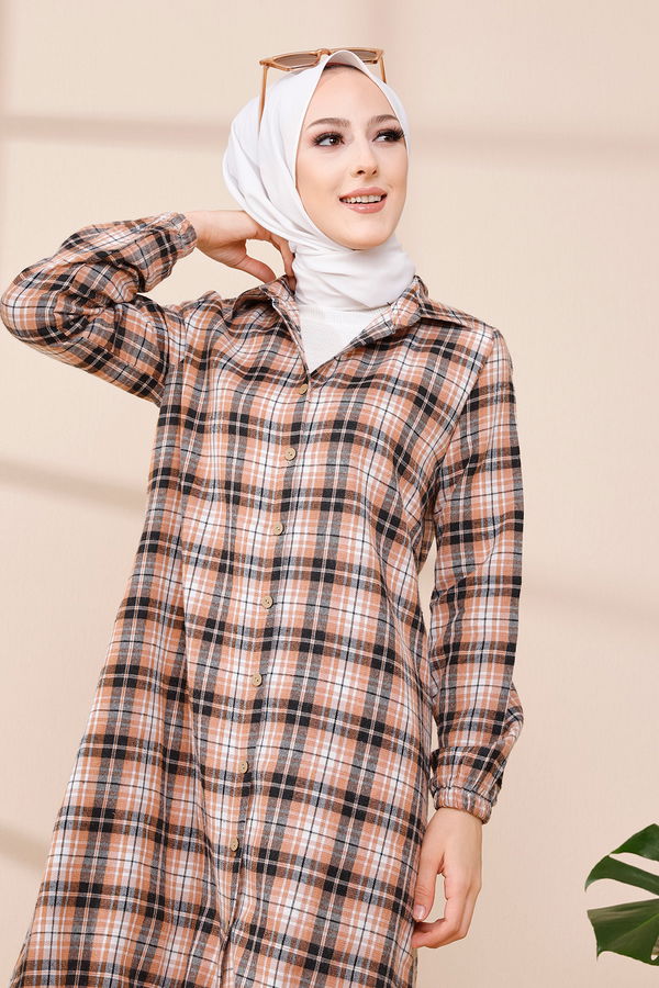 Düz Gömlek Yaka Kadın Lila TUNIK - 3294 LİLA